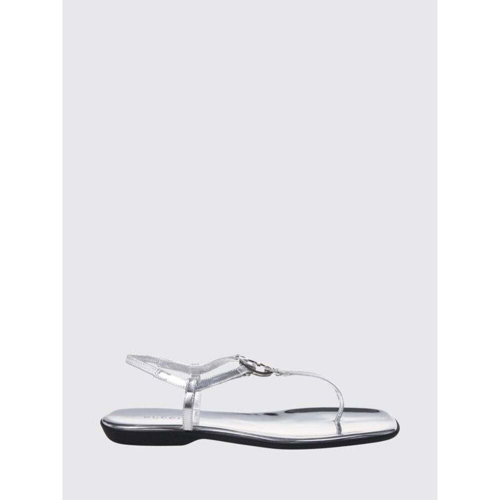 Gucci Women Gucci Gg Laminated Leather Thong Sandals With Low Heel And Logo
